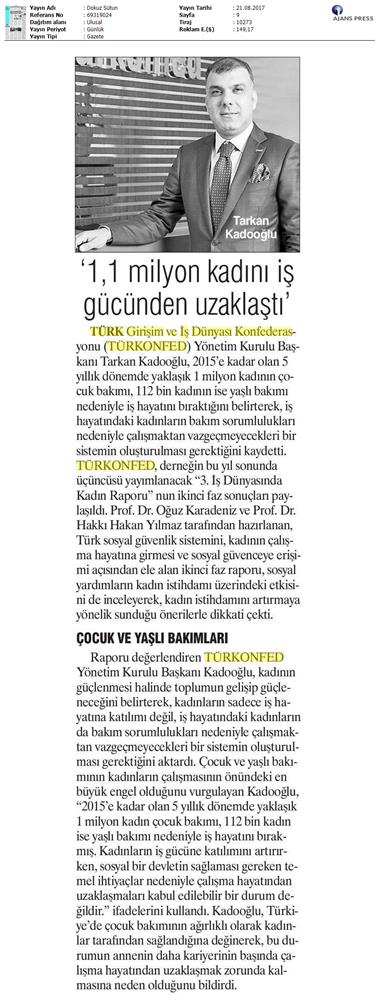 TÜRKONFED 3 Is Dunyasinda Kadin Raporu Ii Faz Basin Bulteni Medya Yansimalari 20 Agustos 2017 - 47