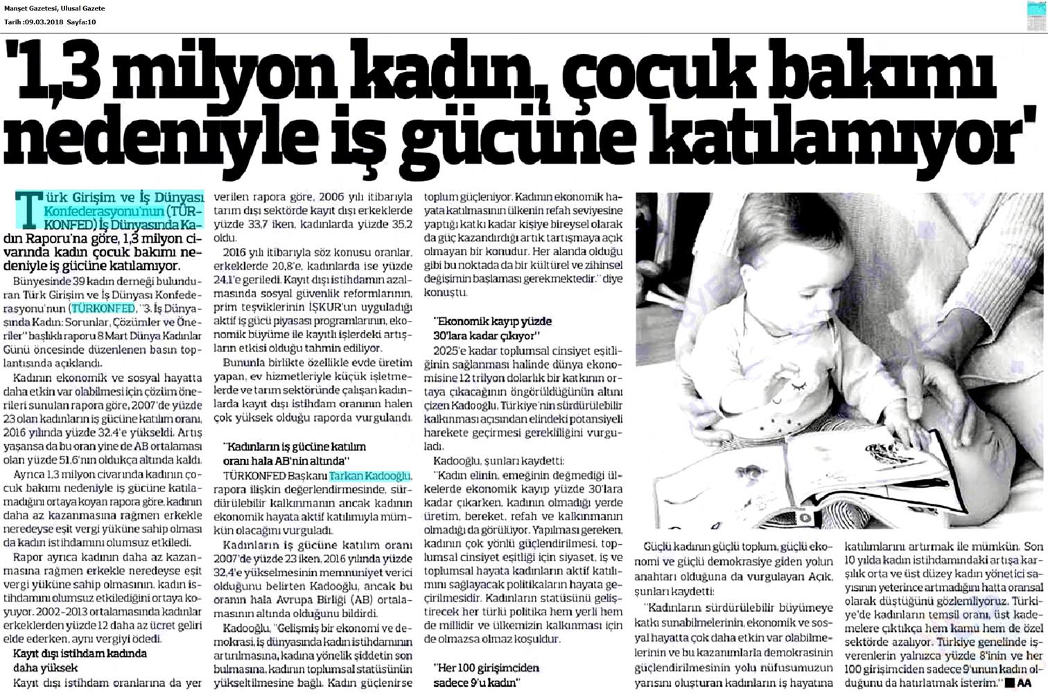 TÜRKONFED 3 Is Dunyasinda Kadin Raporu Medya Yansimalari 7 Mart 2018 - 5