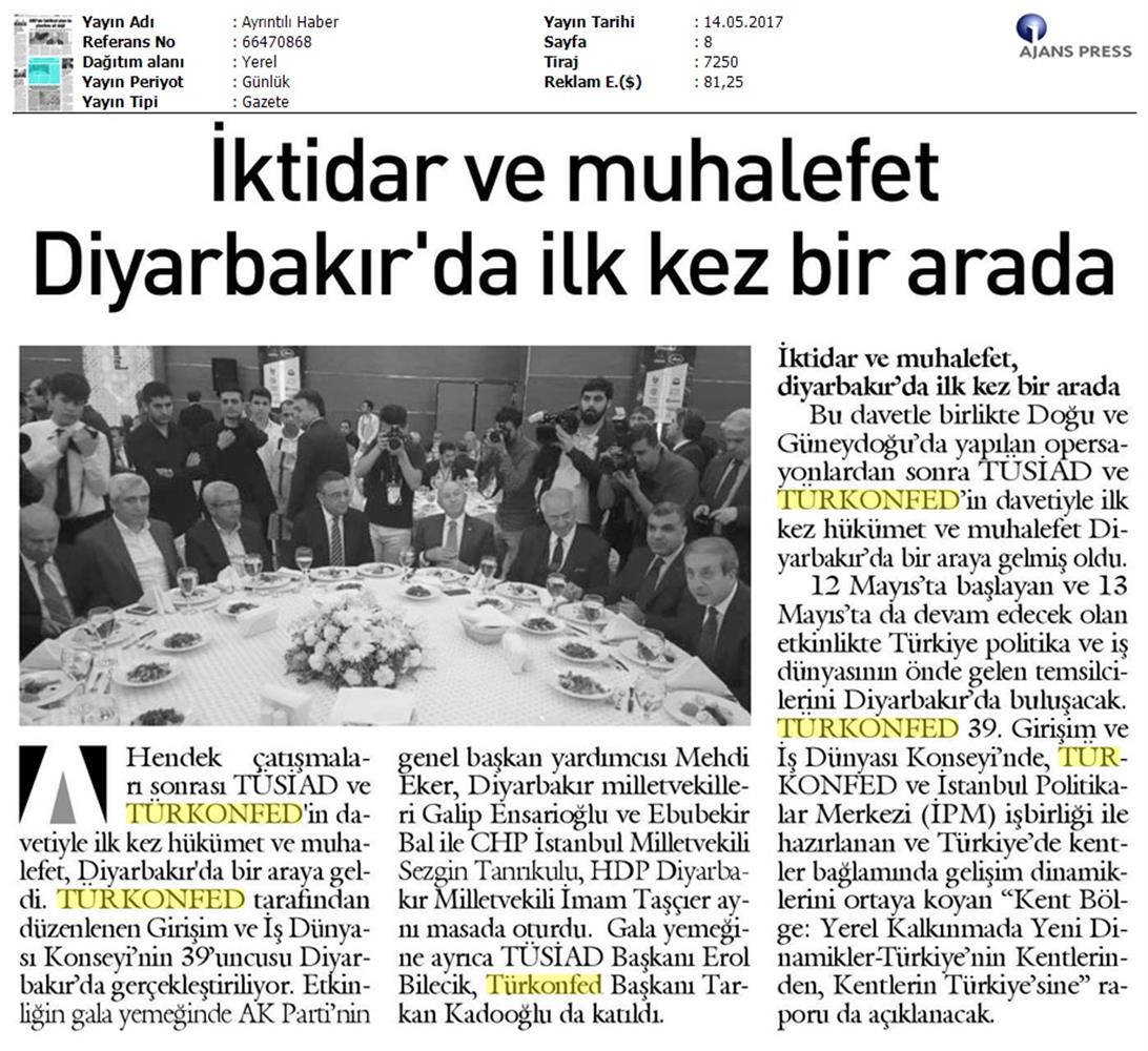 TÜRKONFED 39 Girişim Ve Is Dunyasi Konseyi Basin Yansimalari 13 Mayis 2017 - 1