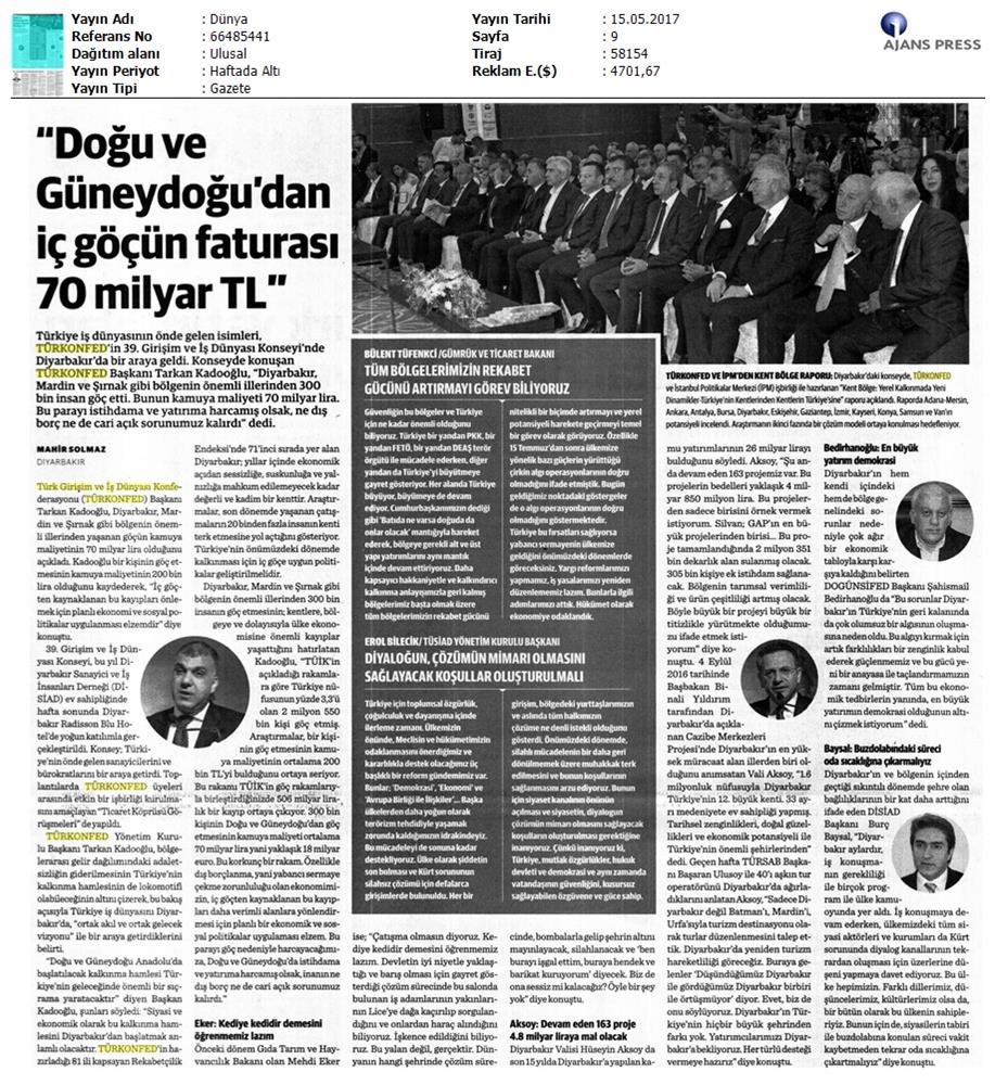 TÜRKONFED 39 Girişim Ve Is Dunyasi Konseyi Basin Yansimalari 13 Mayis 2017 - 2