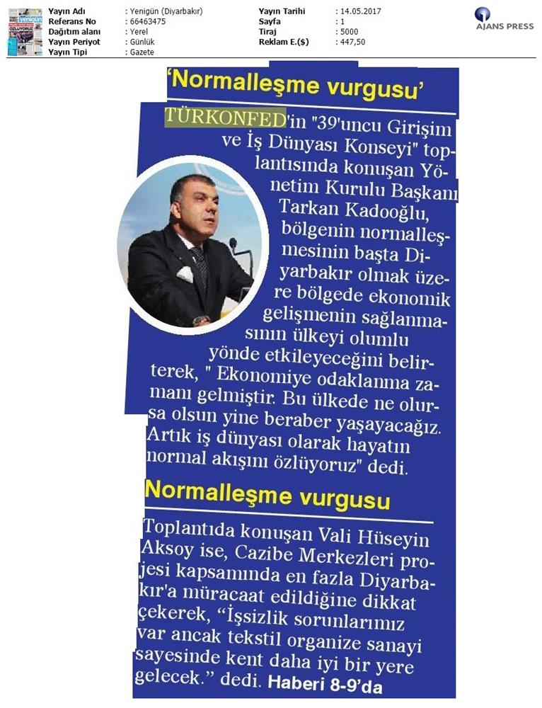TÜRKONFED 39 Girişim Ve Is Dunyasi Konseyi Basin Yansimalari 13 Mayis 2017 - 6