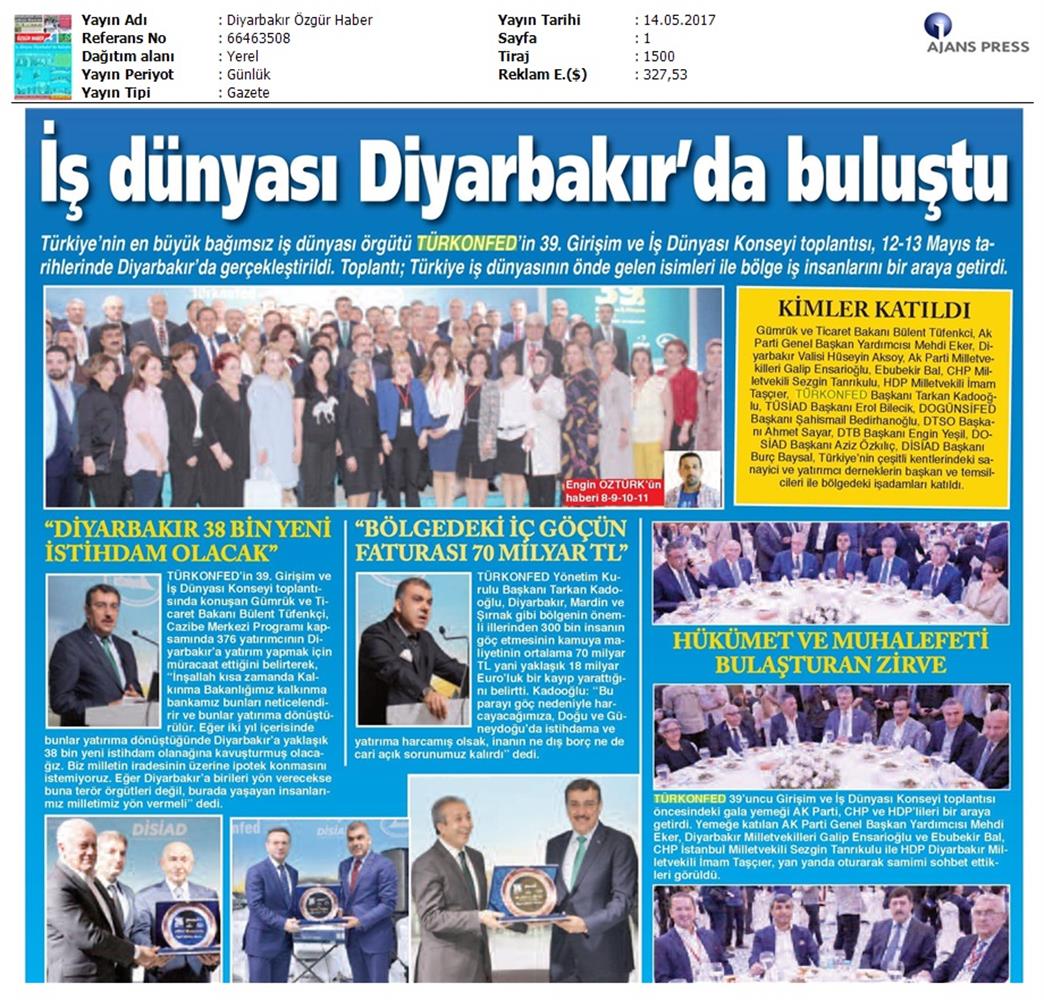 TÜRKONFED 39 Girişim Ve Is Dunyasi Konseyi Basin Yansimalari 13 Mayis 2017 - 9