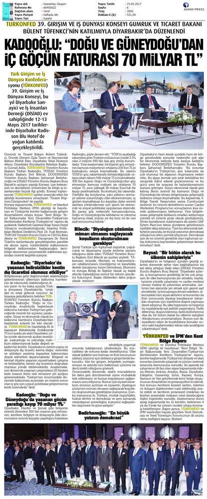TÜRKONFED 39 Girişim Ve Is Dunyasi Konseyi Basin Yansimalari 13 Mayis 2017 - 14
