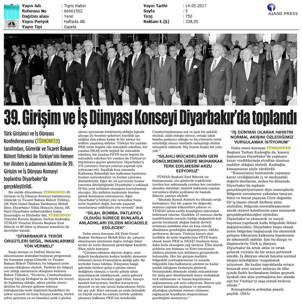 TÜRKONFED 39 Girişim Ve Is Dunyasi Konseyi Basin Yansimalari 13 Mayis 2017 - 22