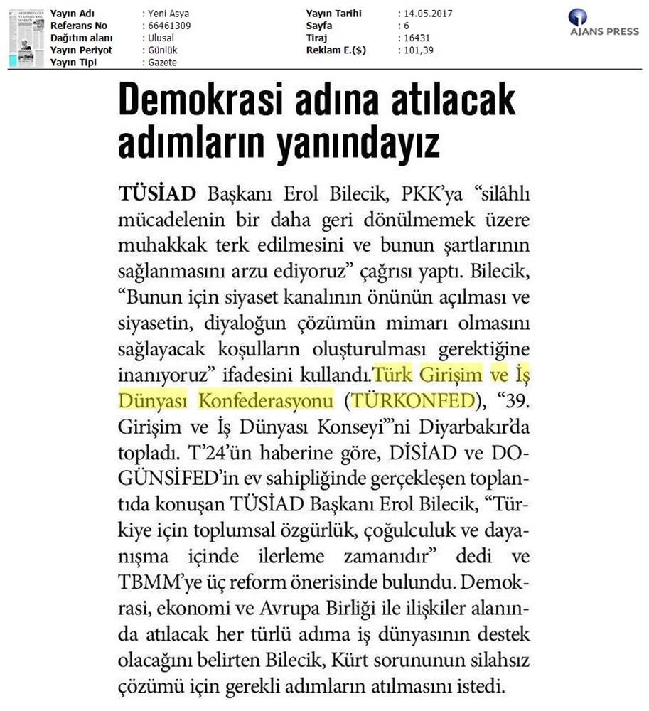 TÜRKONFED 39 Girişim Ve Is Dunyasi Konseyi Basin Yansimalari 13 Mayis 2017 - 24