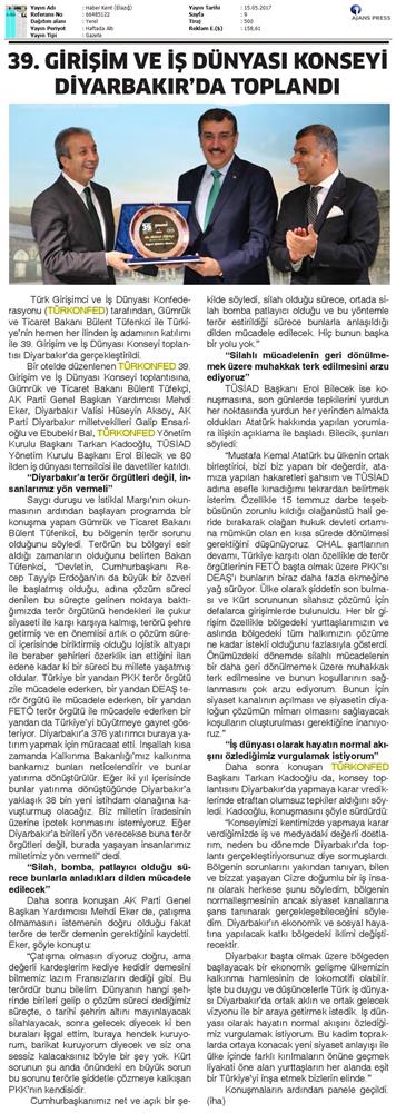 TÜRKONFED 39 Girişim Ve Is Dunyasi Konseyi Basin Yansimalari 13 Mayis 2017 - 35