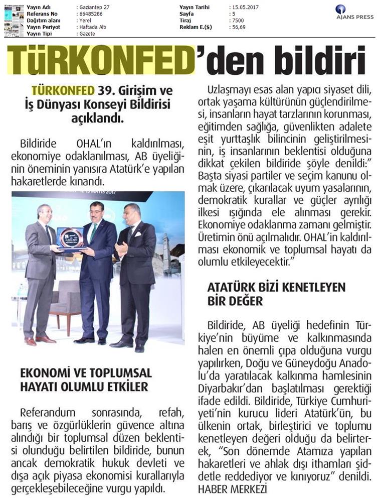 TÜRKONFED 39 Girişim Ve Is Dunyasi Konseyi Basin Yansimalari 13 Mayis 2017 - 42