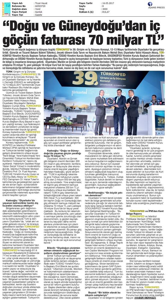 TÜRKONFED 39 Girişim Ve Is Dunyasi Konseyi Basin Yansimalari 13 Mayis 2017 - 46