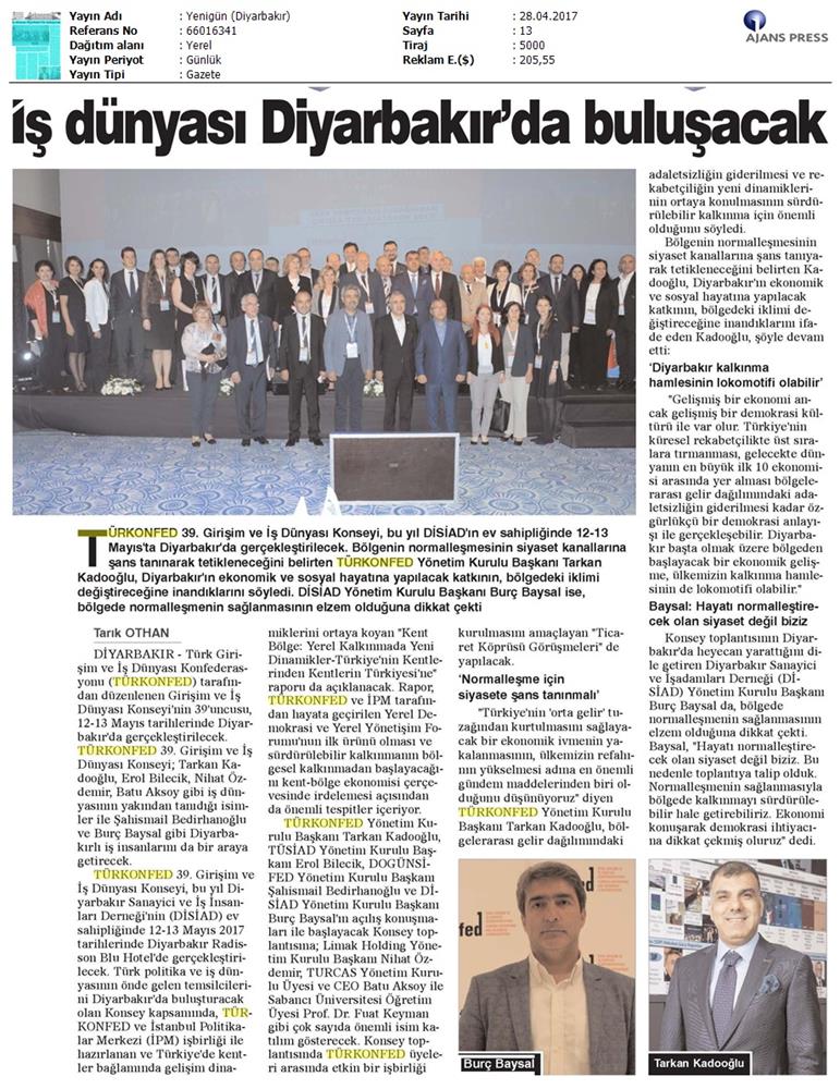 TÜRKONFED 39 Girişim Ve Is Dunyasi Konseyi On Basin Yansimalari 28 Nisan 2017 - 1