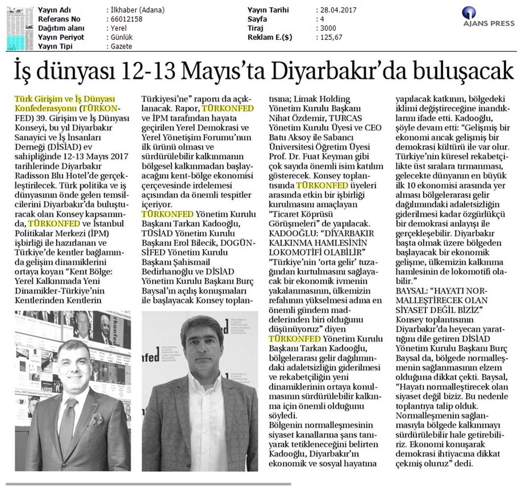 TÜRKONFED 39 Girişim Ve Is Dunyasi Konseyi On Basin Yansimalari 28 Nisan 2017 - 2