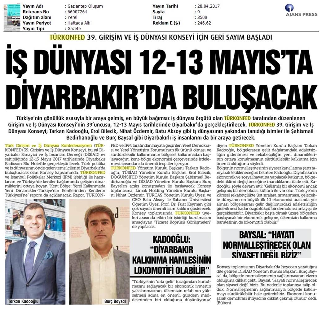 TÜRKONFED 39 Girişim Ve Is Dunyasi Konseyi On Basin Yansimalari 28 Nisan 2017 - 5