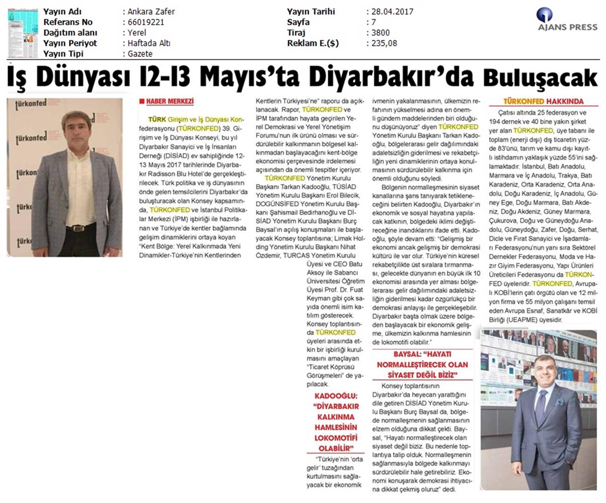 TÜRKONFED 39 Girişim Ve Is Dunyasi Konseyi On Basin Yansimalari 28 Nisan 2017 - 7