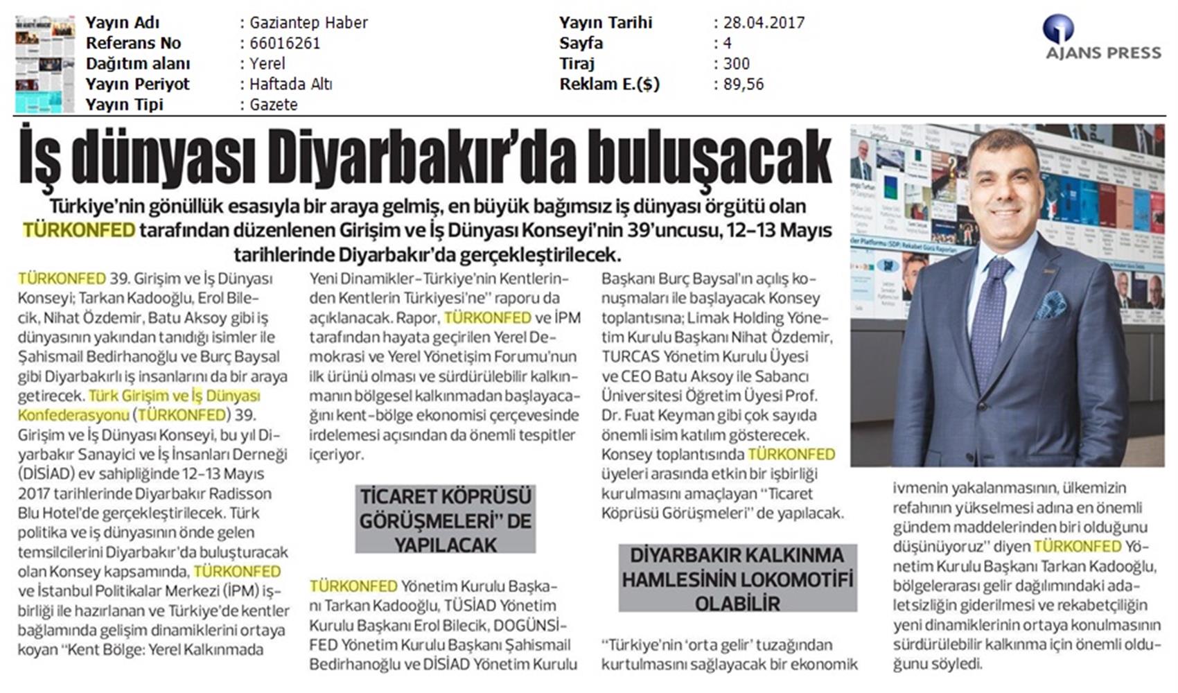 TÜRKONFED 39 Girişim Ve Is Dunyasi Konseyi On Basin Yansimalari 28 Nisan 2017 - 8