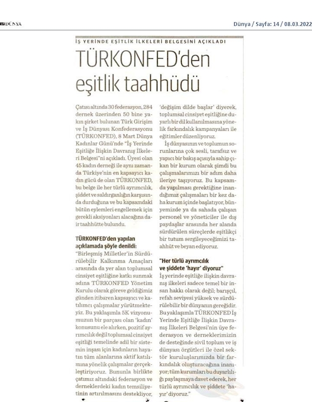 TÜRKONFED 8 Mart Dunya Kadinlar Gunu Basin Aciklamasi 8 Mart 2022 - 5