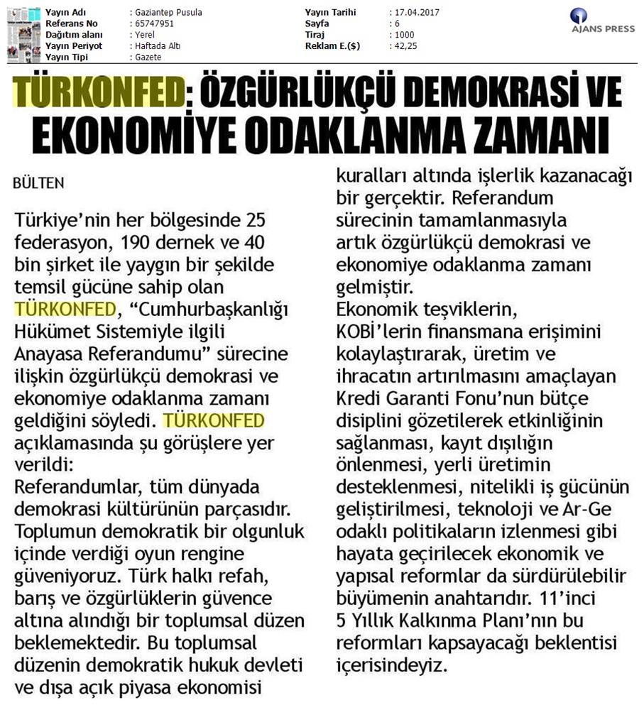 TÜRKONFED Anayasa Referandumu Basin Aciklamasi Medya Yansimalari 17 Nisan 2017 - 2