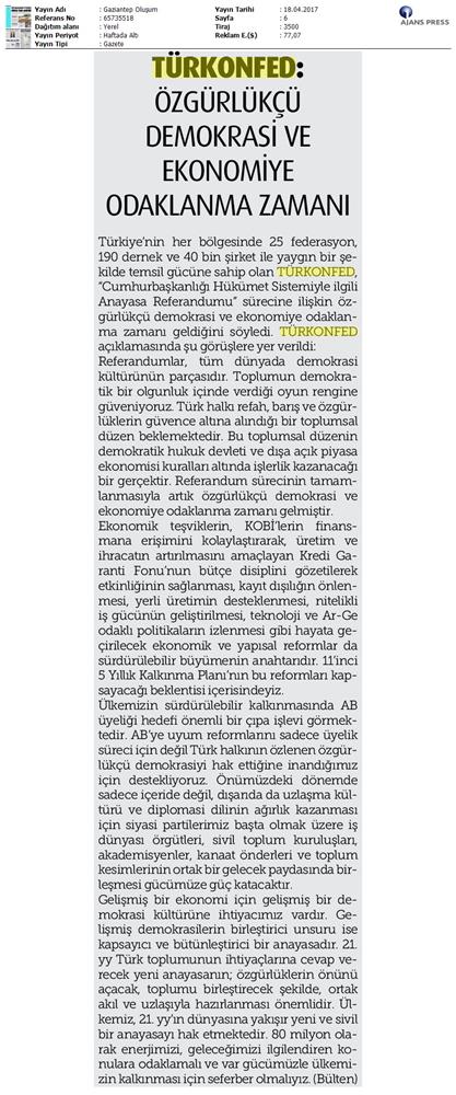 TÜRKONFED Anayasa Referandumu Basin Aciklamasi Medya Yansimalari 17 Nisan 2017 - 14
