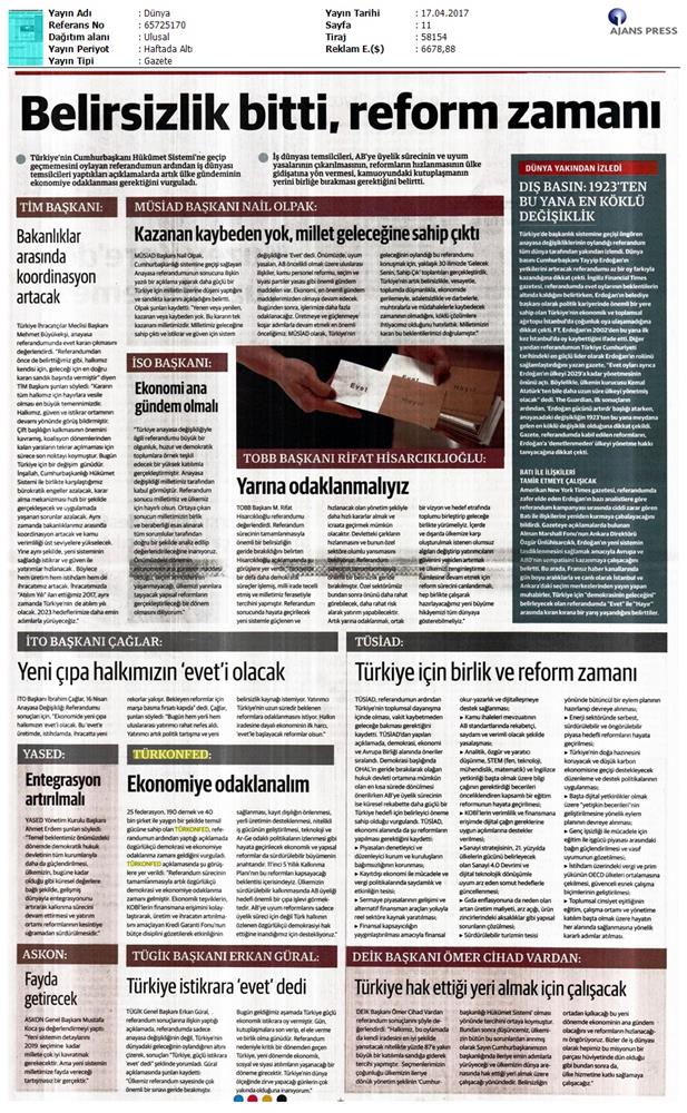 TÜRKONFED Anayasa Referandumu Basin Aciklamasi Medya Yansimalari 17 Nisan 2017 - 19