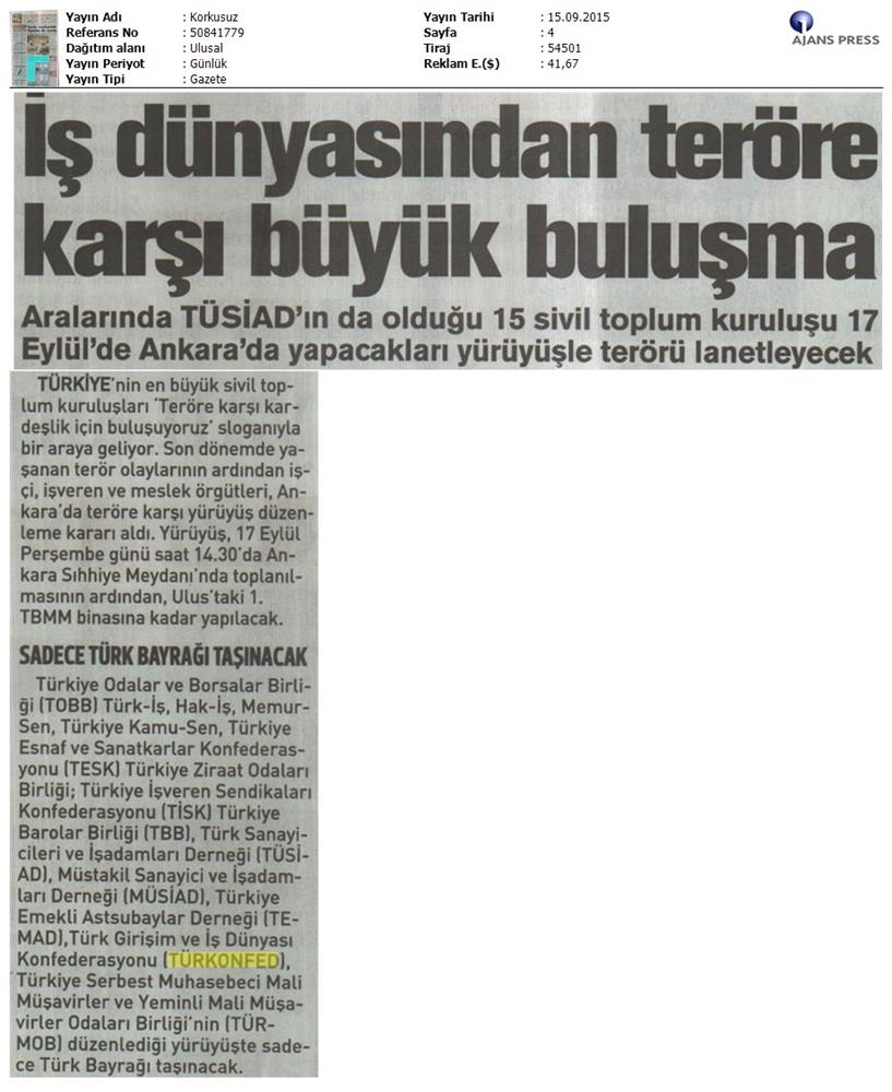 TÜRKONFED Basin Yansimalari Terore Hayir Kardeslige Evet - 3