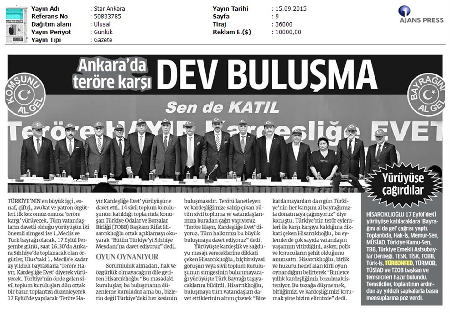 TÜRKONFED Basin Yansimalari Terore Hayir Kardeslige Evet - 4