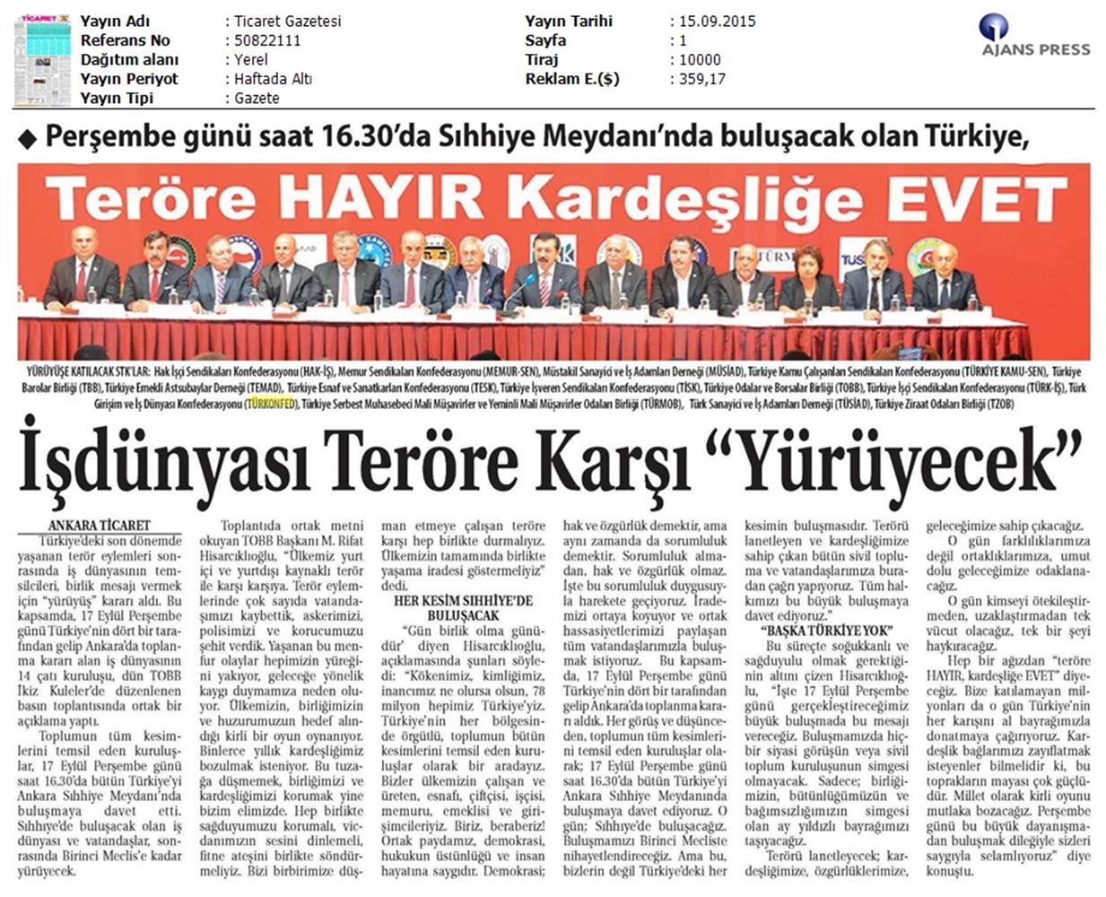 TÜRKONFED Basin Yansimalari Terore Hayir Kardeslige Evet - 6