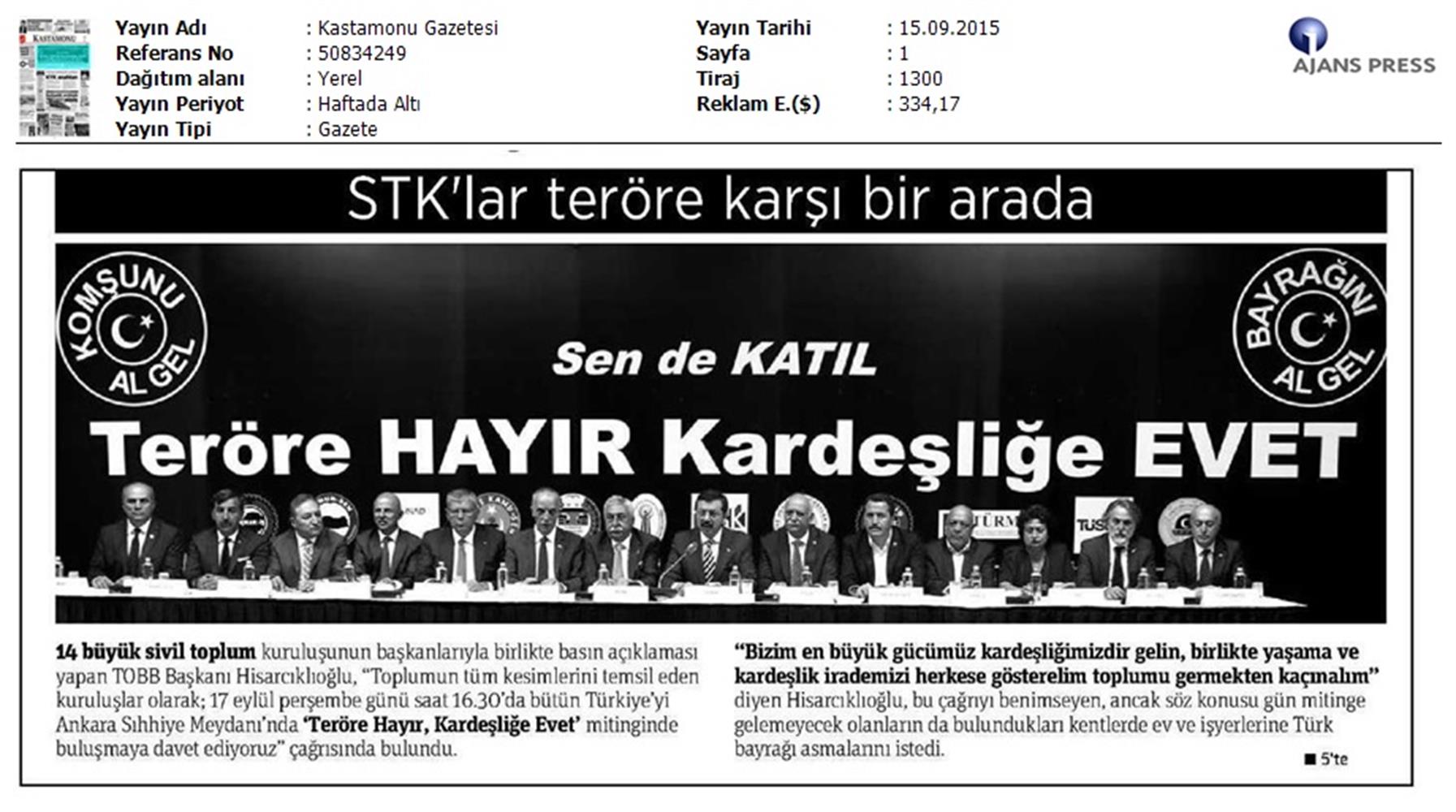 TÜRKONFED Basin Yansimalari Terore Hayir Kardeslige Evet - 16