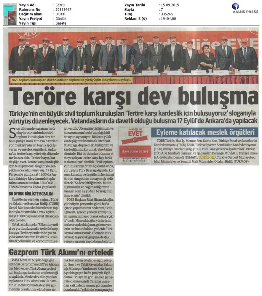 TÜRKONFED Basin Yansimalari Terore Hayir Kardeslige Evet - 21