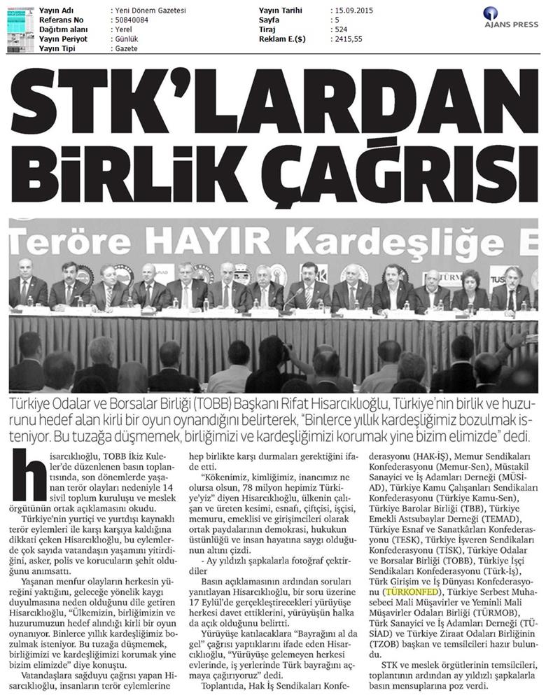 TÜRKONFED Basin Yansimalari Terore Hayir Kardeslige Evet - 26