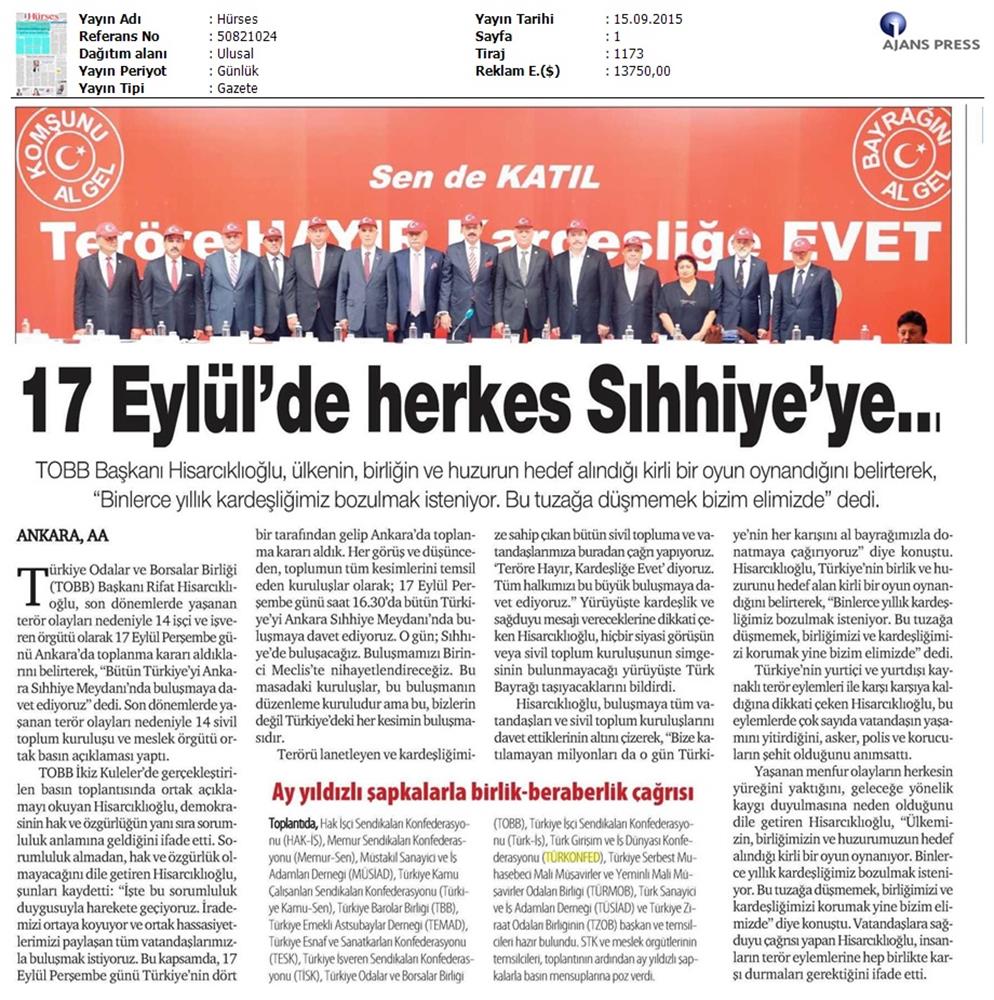 TÜRKONFED Basin Yansimalari Terore Hayir Kardeslige Evet - 29
