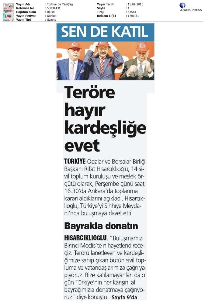 TÜRKONFED Basin Yansimalari Terore Hayir Kardeslige Evet - 30