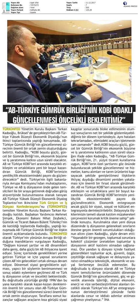 TÜRKONFED Başkani Kadooğlu Türkiye AB Ekonomi Diyalog Toplantısı Medya Yansimalari 8 Aralik 2017 - 5