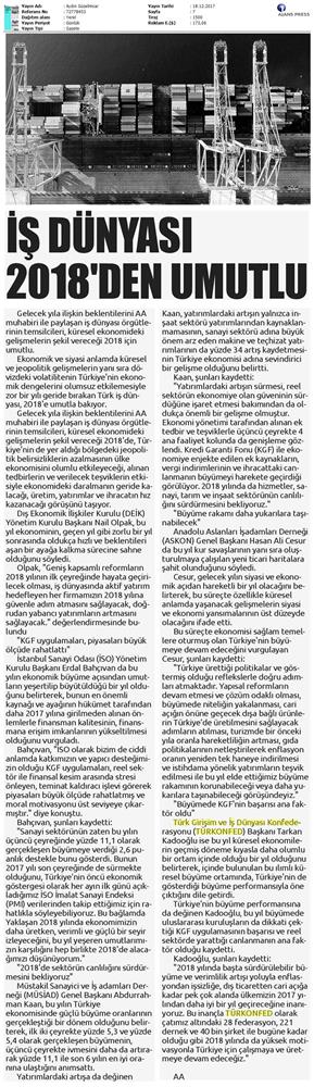 TÜRKONFED Başkani Kadooğlunun 2017 2018 Ekonomi Değerlendirmesi Medya Yansimalari 18 Aralik 2017 - 5