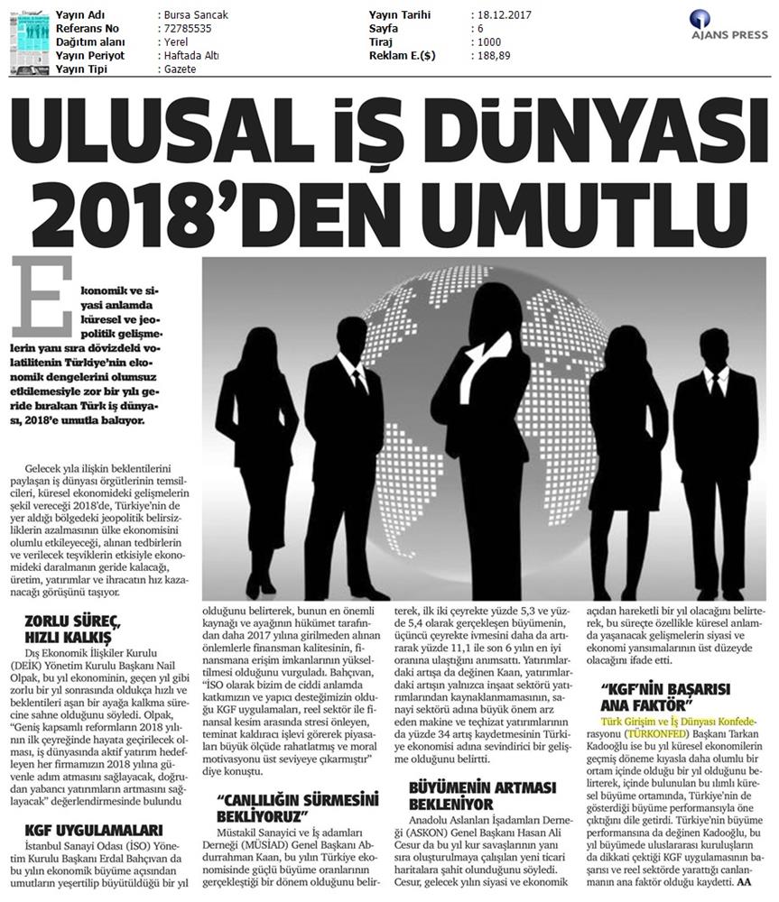 TÜRKONFED Başkani Kadooğlunun 2017 2018 Ekonomi Değerlendirmesi Medya Yansimalari 18 Aralik 2017 - 9