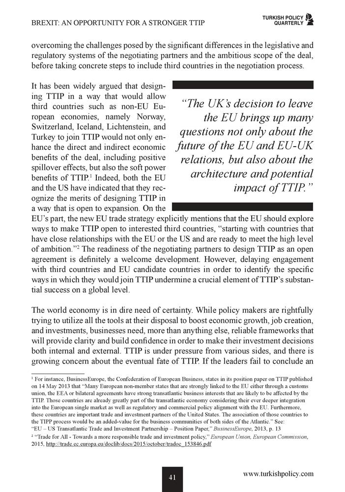 TÜRKONFED Başkani Kadooğlunun Tpq Dergisi Brexit Ve Ttip Makalesi Summer 2016 - 9