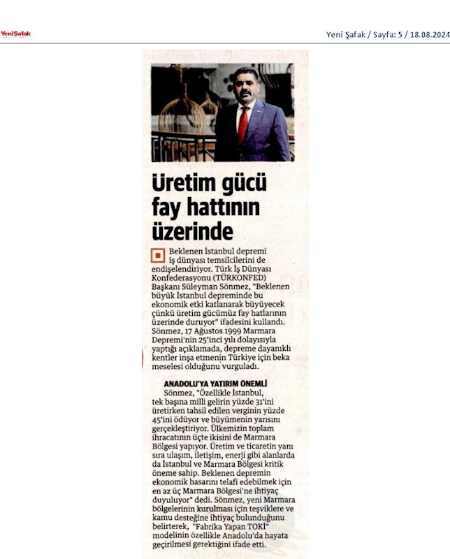 TÜRKONFED Başkani Suleyman Sönmezden 17 Agustos Deprem Felaketinin 25inci Yil Donumunde Aciklama - 2
