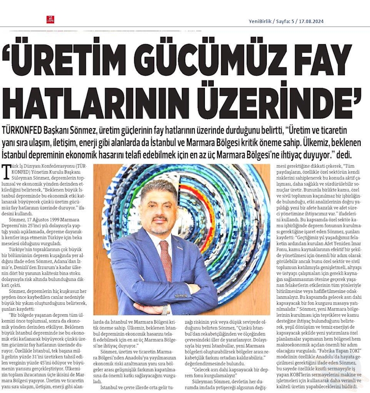 TÜRKONFED Başkani Suleyman Sönmezden 17 Agustos Deprem Felaketinin 25inci Yil Donumunde Aciklama - 5