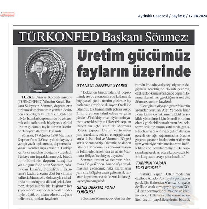 TÜRKONFED Başkani Suleyman Sönmezden 17 Agustos Deprem Felaketinin 25inci Yil Donumunde Aciklama - 20