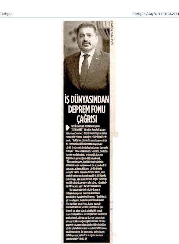TÜRKONFED Başkani Suleyman Sönmezden 17 Agustos Deprem Felaketinin 25inci Yil Donumunde Aciklama - 27