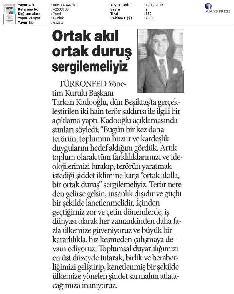 TÜRKONFED Besiktas Teror Saldirisi Basin Aciklamasi Yansimalari 12122016 - 9