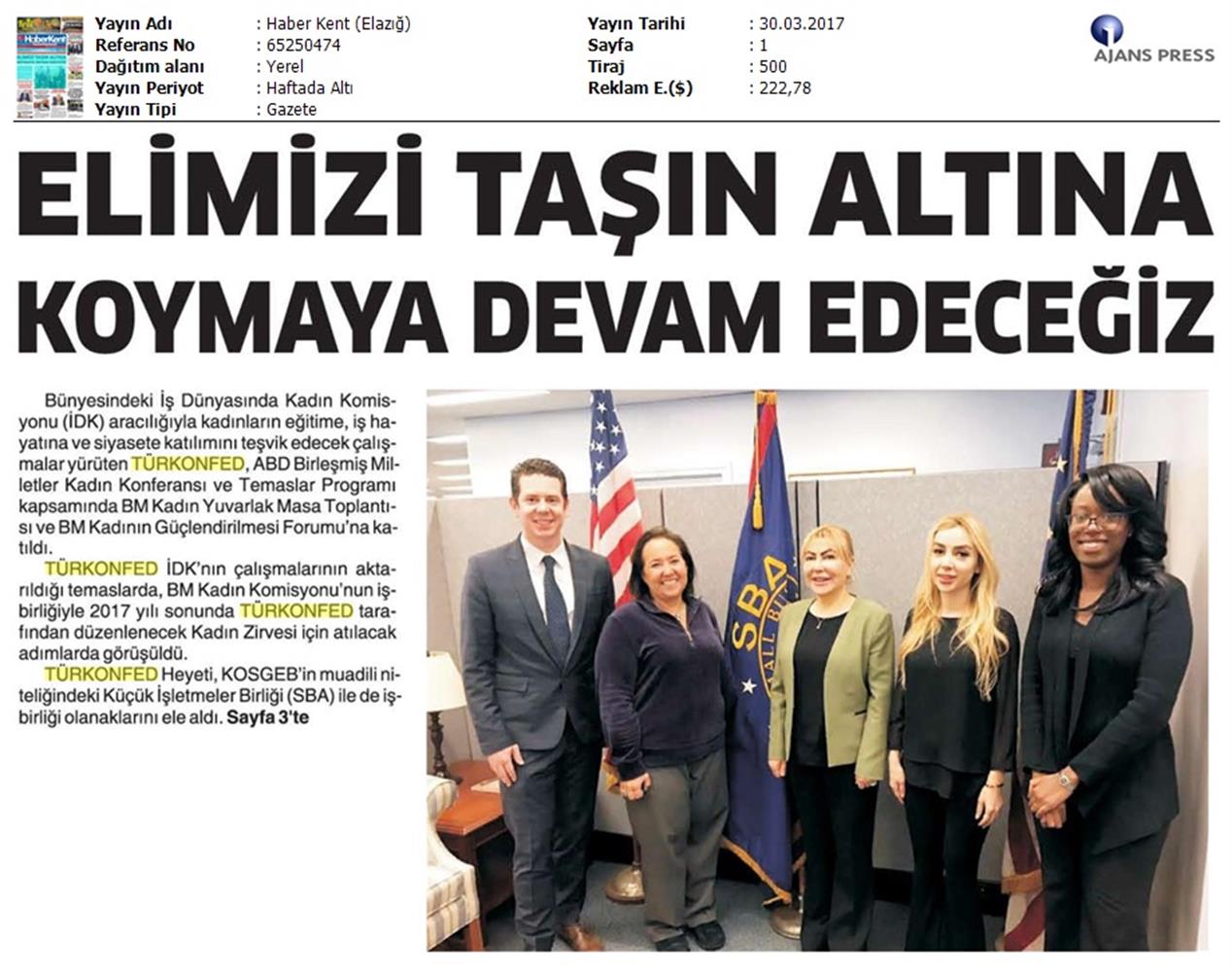 TÜRKONFED BM Kadin Komisyonundan Onemli İşbirliği Medya Yansimalari 30 Mart 2017 - 5