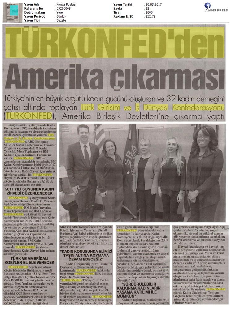 TÜRKONFED BM Kadin Komisyonundan Onemli İşbirliği Medya Yansimalari 30 Mart 2017 - 7