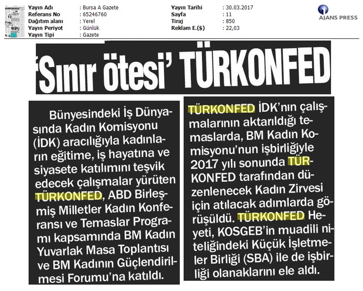 TÜRKONFED BM Kadin Komisyonundan Onemli İşbirliği Medya Yansimalari 30 Mart 2017 - 9