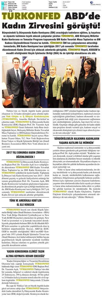 TÜRKONFED BM Kadin Komisyonundan Onemli İşbirliği Medya Yansimalari 30 Mart 2017 - 12