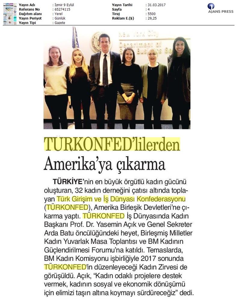 TÜRKONFED BM Kadin Komisyonundan Onemli İşbirliği Medya Yansimalari 30 Mart 2017 - 13