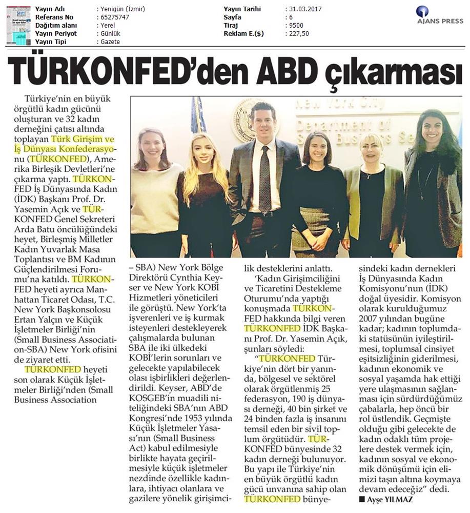 TÜRKONFED BM Kadin Komisyonundan Onemli İşbirliği Medya Yansimalari 30 Mart 2017 - 14