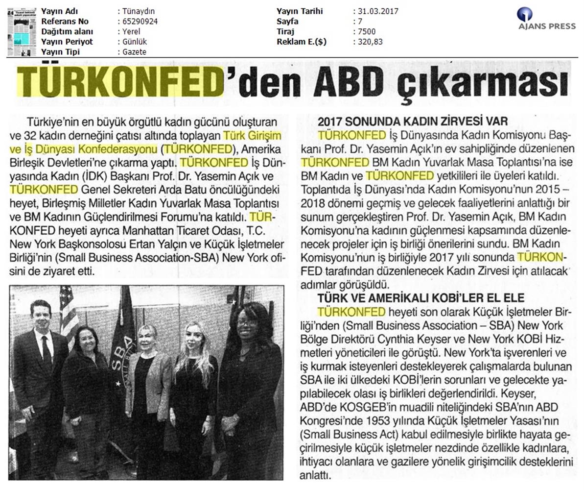 TÜRKONFED BM Kadin Komisyonundan Onemli İşbirliği Medya Yansimalari 30 Mart 2017 - 20