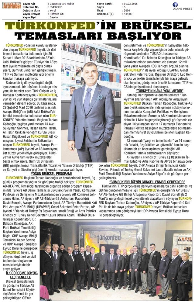 TÜRKONFED Bruksel Temaslari Subat 2016 - 2