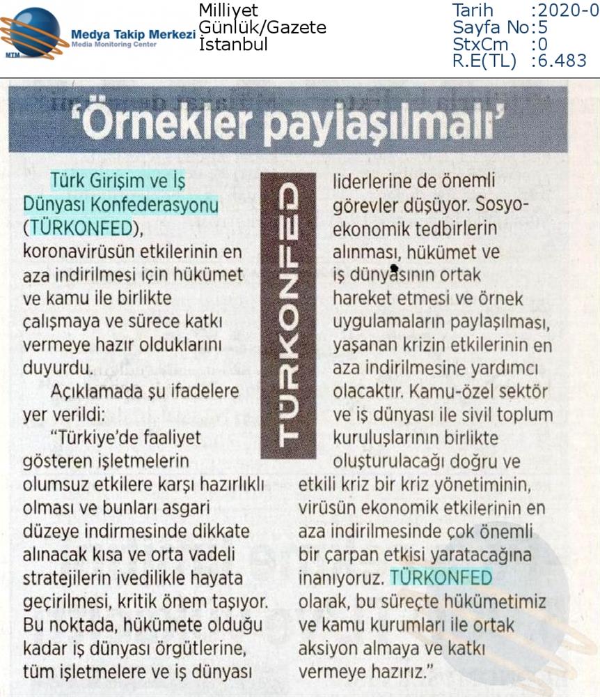 TÜRKONFED Coronavirus Basin Aciklamasi Medya Yansimalari 16 Mart 2020 - 1
