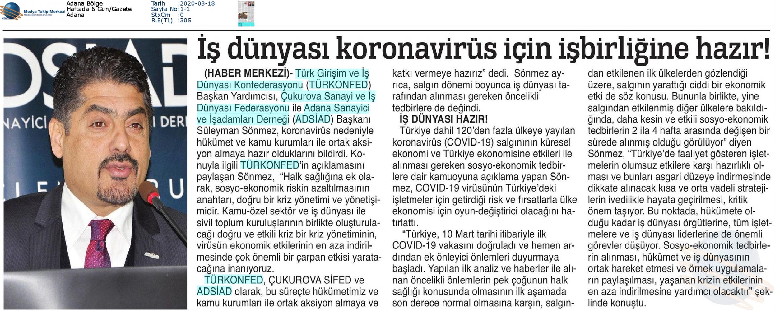 TÜRKONFED Coronavirus Basin Aciklamasi Medya Yansimalari 16 Mart 2020 - 4