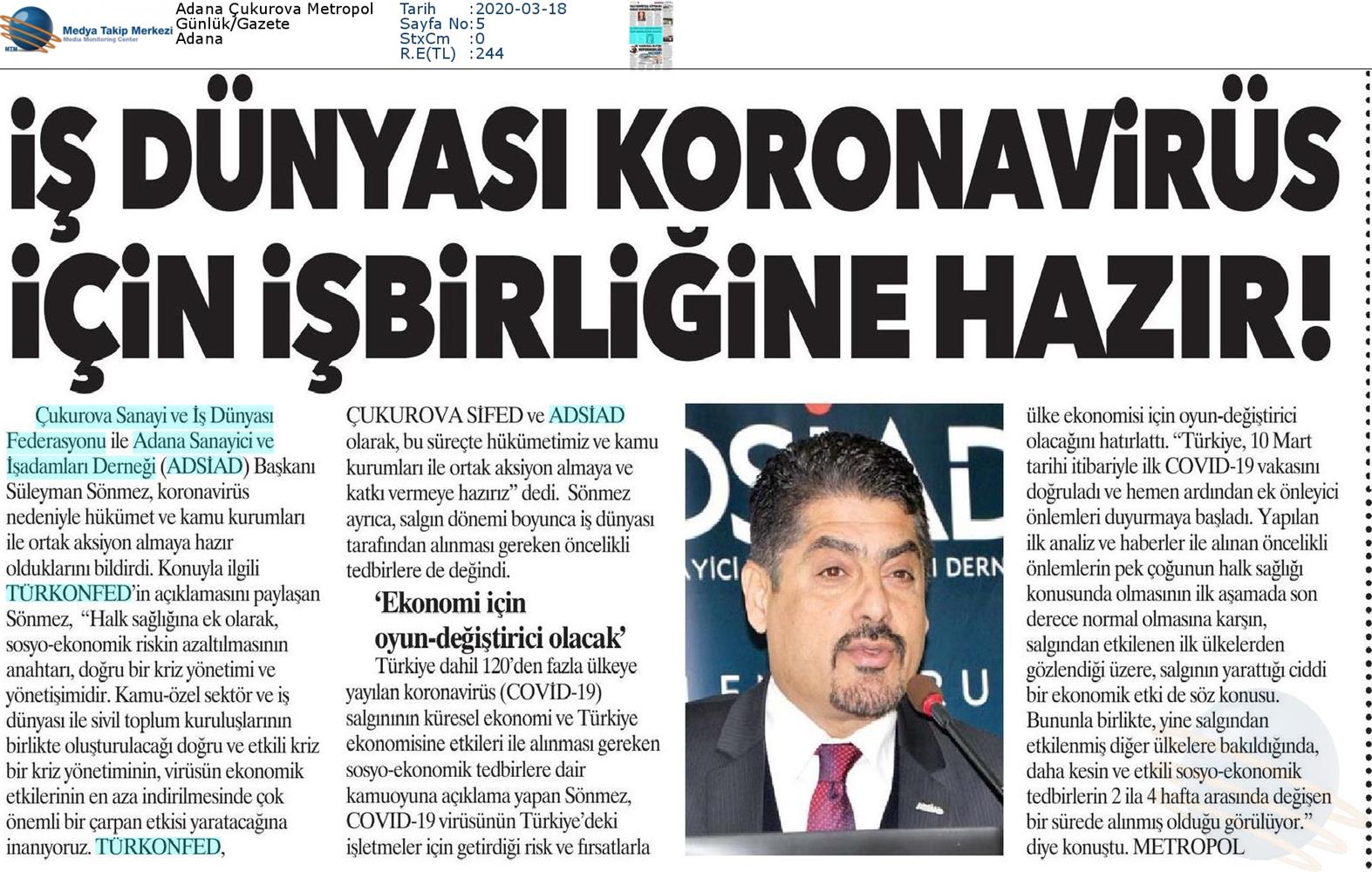 TÜRKONFED Coronavirus Basin Aciklamasi Medya Yansimalari 16 Mart 2020 - 6