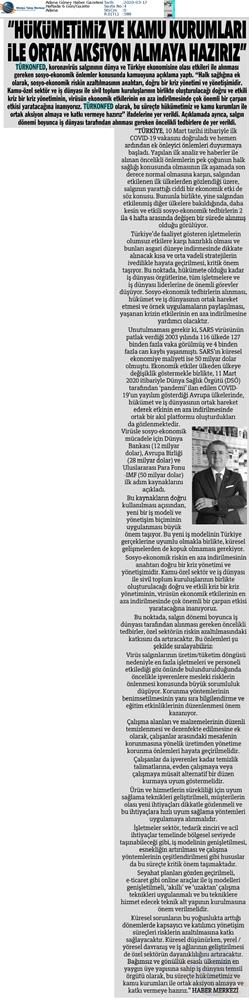 TÜRKONFED Coronavirus Basin Aciklamasi Medya Yansimalari 16 Mart 2020 - 7